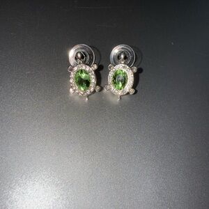 Vibrant Green and Silver Gemstone Turtle Earrings